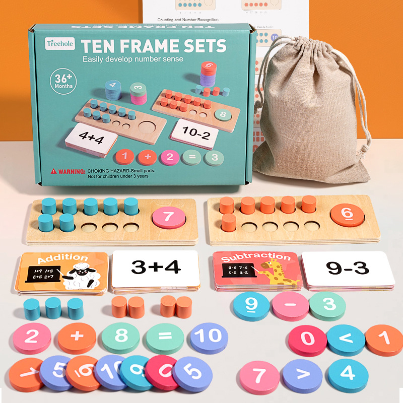 Math Manipulative Set - Tableau numérique en bois pour enfants,