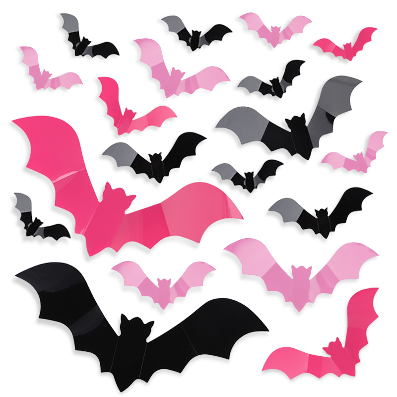 Kids Education Quotes - 24/48 pièces Halloween rose chauves-souris fenêtre
